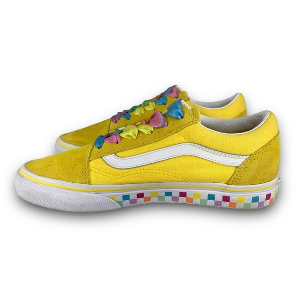 Vans Old Skool Rainbow Lace Sneaker 508357 Suede Canvas Yellow Youth 4 Women 5.5 - Picture 4 of 9